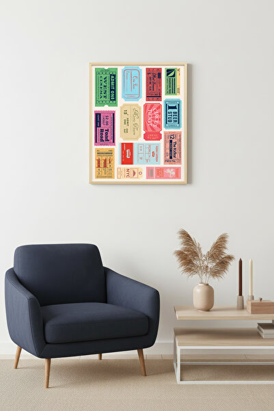 huhuli Ρετρό vintage πίνακας κολάζ εισιτηρίων ταξιδιού με φυσικό ξύλινο πλαίσ...