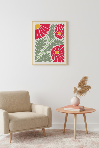 huhuli Tablou botanic floral retro cu ramă din lemn natural - Tonuri vii |   ...