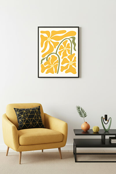 huhuli Ρετρό ζωγραφική με φυσικό ξύλινο πλαίσιο - Κίτρινοι και πράσινοι τόνοι...