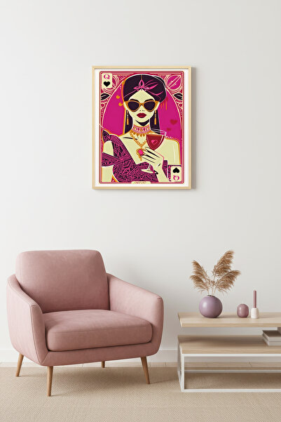 huhuli Ρετρό πίνακας ποπ αρτ με γυναικείο πορτρέτο με φυσικό ξύλινο πλαίσιο -...
