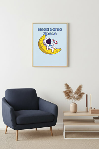 huhuli Tablou retro cu ramă din lemn natural - Tematică Pop Art cu astronaut ...