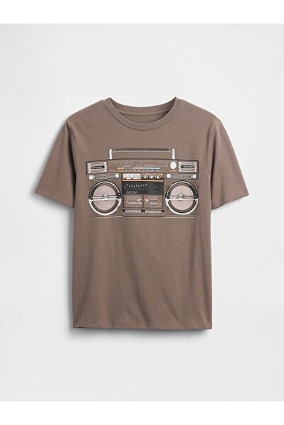 GAP Erkek Çocuk Kahverengi Grafik Baskılı T-Shirt