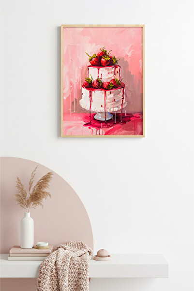 huhuli Πίνακας με μοτίβο τούρτας φράουλας με φυσικό ξύλινο πλαίσιο - με θέμα ...