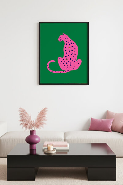 huhuli Ρετρό ζωγραφιά γάτας με φυσικό ξύλινο πλαίσιο - Ροζ σχέδιο λεοπάρδαλης...