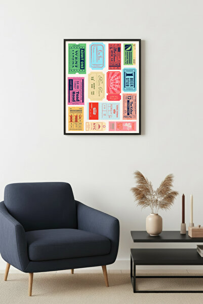 huhuli Ρετρό vintage πίνακας κολάζ εισιτηρίων ταξιδιού με φυσικό ξύλινο πλαίσ...