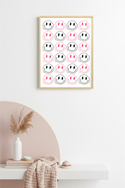 huhuli Τραπέζι με φυσικό ξύλινο πλαίσιο και ρετρό μοτίβο χαμογελαστού προσώπο...