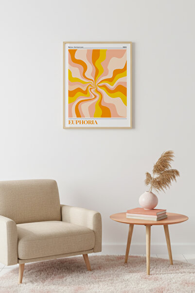 huhuli Pictură retro abstractă cu valuri, cu ramă din lemn natural - Tonuri p...