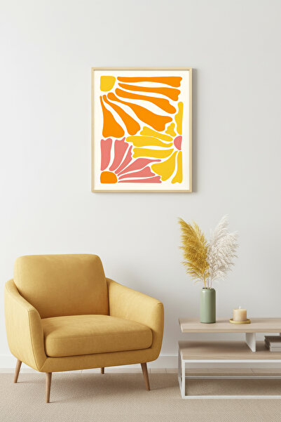 huhuli Tablou abstract retro cu ramă din lemn natural - Model abstract în nua...