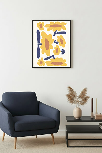 huhuli Ρετρό ζωγραφική με φυσικό ξύλινο πλαίσιο - Μουσταρδί κίτρινο και ναυτι...