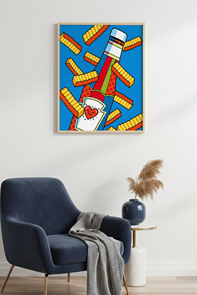 huhuli Πίνακας με μοτίβο Pop Art με φυσικό ξύλινο πλαίσιο - Κόκκινες και κίτρ...