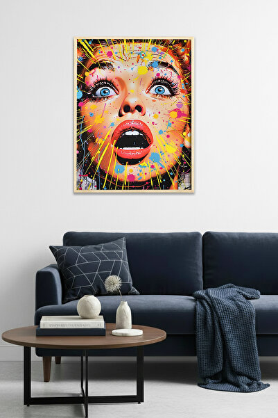 huhuli Επιτραπέζια ζωγραφιά με σχέδιο Pop Art με φυσικό ξύλινο πλαίσιο - Ζωντ...