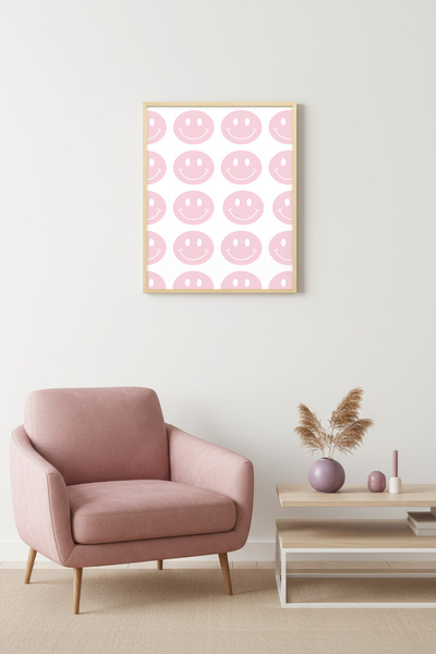 huhuli Ρετρό πίνακας με φυσικό ξύλινο πλαίσιο - Χαρούμενο μοτίβο με χαμογελασ...