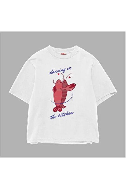 ZAVIXO تي شيرت مطبوع عليه DANSING LOBSTER مصنوع من قماش قطني بقصة كبيرة الحجم
