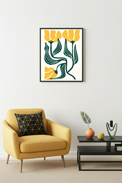 huhuli Ρετρό πίνακας με λουλούδια με φυσικό ξύλινο πλαίσιο - Ζωηρά πράσινα κα...