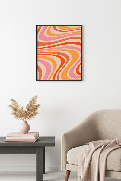 huhuli Ρετρό αφηρημένη ζωγραφική με φυσικό ξύλινο πλαίσιο - Πορτοκαλί ροζ κυμ...