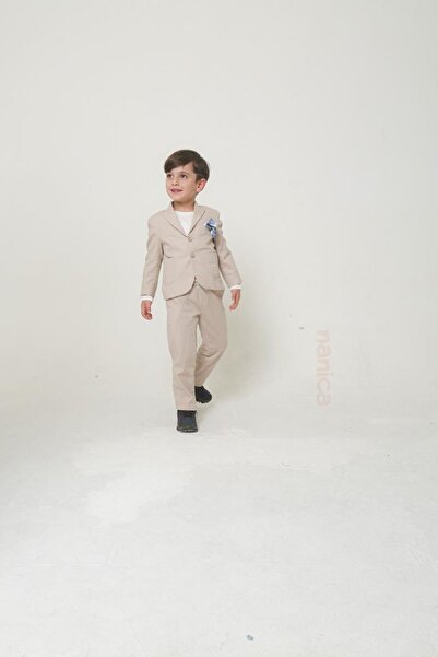 Ugly Duck 03-08 Years Old Boy Beige Color Linen Jacket and Pants Set