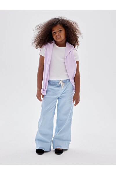 GAP Kız Çocuk Açık Mavi Çizgili Pull-On Wide-Leg Pantolon