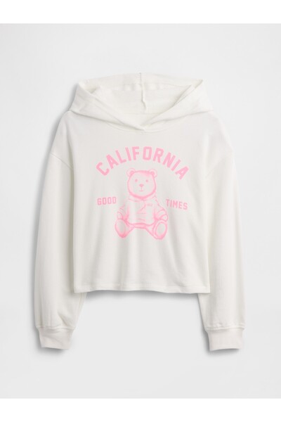 GAP Kız Çocuk Beyaz Kids Relaxed Fransız Havlu Kumaş Sweatshirt