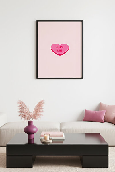 huhuli Ρετρό ζωγραφιά με καρδιές με φυσικό ξύλινο πλαίσιο - με θέμα την ροζ α...