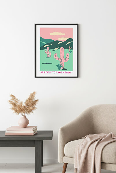 huhuli Ρετρό πίνακας με φυσικό ξύλινο πλαίσιο - Τοπίο κάκτων στην ερημιά |   ...