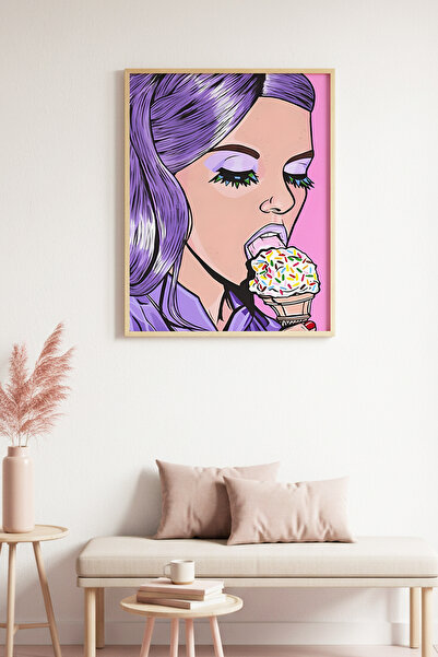 huhuli Πίνακας Πορτρέτου Ποπ Αρτ με Μωβ Μαλλιά σε Φυσικό Ξύλινο Πλαίσιο - Ζων...