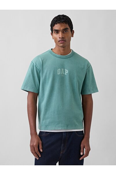 GAP Erkek Yeşil Heavyweight Relaxed 1969 Logo Crop T-shirt