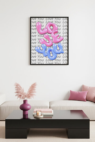 huhuli Ρετρό πίνακας με φυσικό ξύλινο πλαίσιο - Ροζ μπλε μοτίβο με φυσαλίδες ...