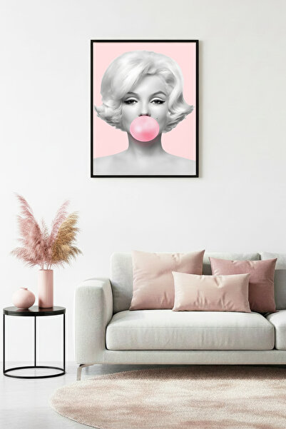 huhuli Πίνακας Πορτρέτου με Φυσικό Ξύλινο Πλαίσιο - Μινιμαλιστικές Γκρι Ροζ Α...