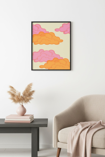 huhuli Επιτραπέζια ζωγραφιά με ρετρό σχέδιο σύννεφων με φυσικό ξύλινο πλαίσιο...