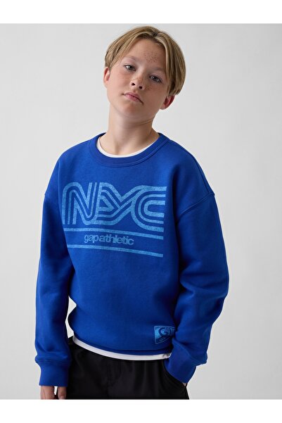 GAP Erkek Çocuk Kobalt Mavisi Relaxed Grafik Baskılı Sweatshirt