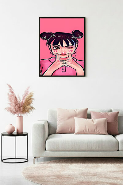 huhuli Πίνακας με μοτίβο πορτρέτου με φυσικό ξύλινο πλαίσιο - Ροζ αποχρώσεις ...