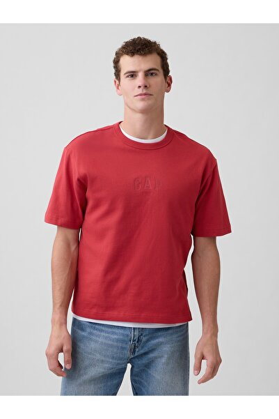 GAP Erkek Kırmızı Heavyweight Relaxed 1969 Logo Crop T-shirt