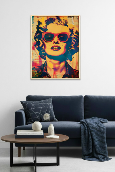 huhuli Πίνακας Πορτρέτου Pop Art με Φυσικό Ξύλινο Πλαίσιο - Ζωντανές Πορτοκαλ...