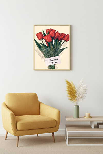 huhuli Retro slika sa prirodnim drvenim okvirom - uzorak crvenog cveća tulipa...