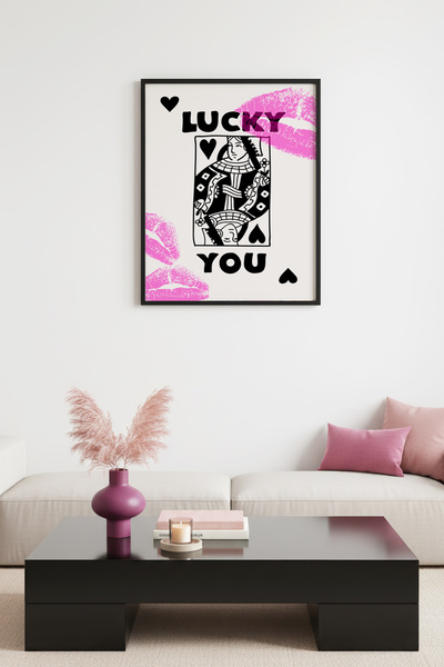 huhuli Ρετρό πίνακας ποπ αρτ με φυσικό ξύλινο πλαίσιο - Τυχερή κάρτα παιχνιδι...