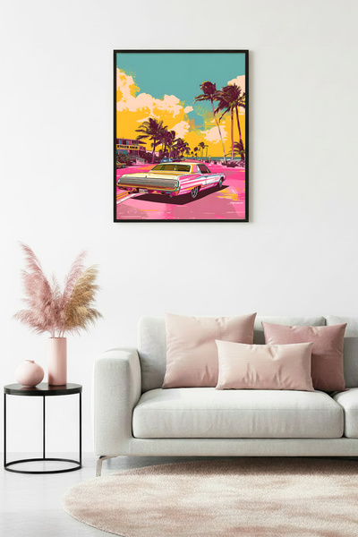 huhuli Επιτραπέζιος πίνακας ρετρό αυτοκινήτου με φυσικό ξύλινο πλαίσιο - Ποπ ...