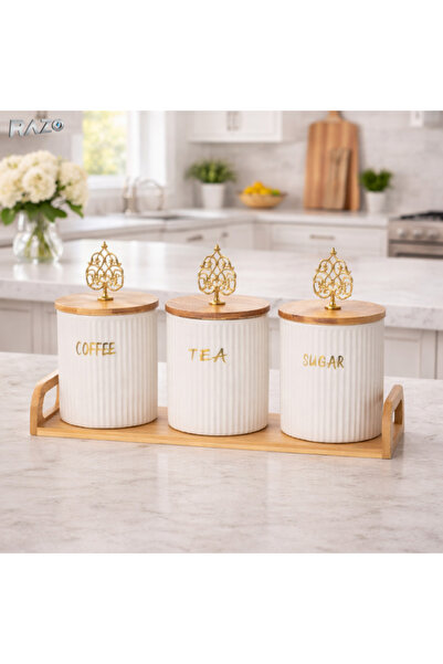 Razo Σετ 3 μπαρόκ πορσελάνινων δοχείων, Καπάκια από μπαμπού, Περιλαμβάνεται δ...