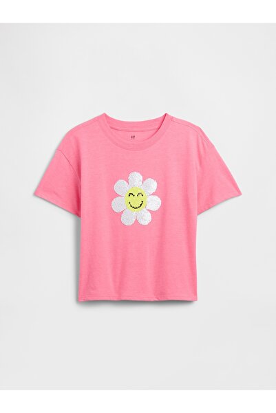 GAP Kız Çocuk Pembe Oversized Grafik Baskılı T-Shirt