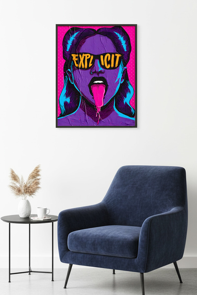 huhuli Επιτραπέζια ζωγραφιά με σχέδιο Pop Art με φυσικό ξύλινο πλαίσιο - Ροζ ...