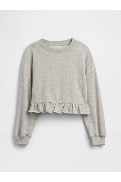 GAP Kız Çocuk Gri Relaxed Fransız Havlu Kumaş Peplum Sweatshirt
