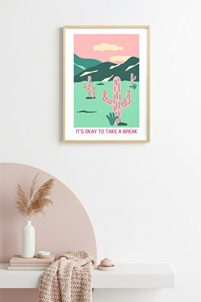 huhuli Ρετρό πίνακας με φυσικό ξύλινο πλαίσιο - Τοπίο κάκτων στην ερημιά |   ...