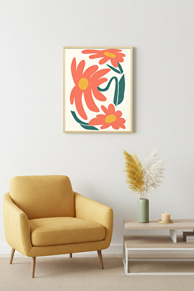 huhuli Tablou floral retro cu ramă din lemn natural - Model cu flori portocal...