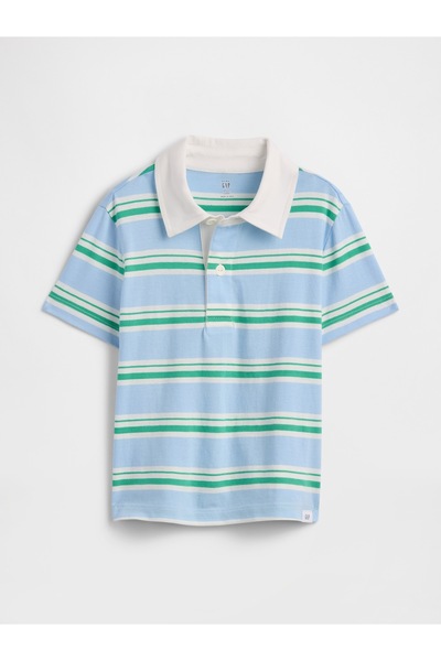 GAP Erkek Bebek Açık Mavi Çizgili Rugby Polo T-Shirt