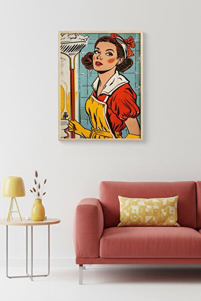 huhuli Πίνακας Pop Art Vintage με φυσικό ξύλινο πλαίσιο - Κόκκινοι και κίτριν...