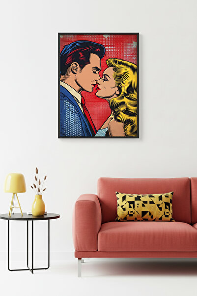 huhuli Ρομαντικός πίνακας με μοτίβο ποπ αρτ με φυσικό ξύλινο πλαίσιο - Κόκκιν...