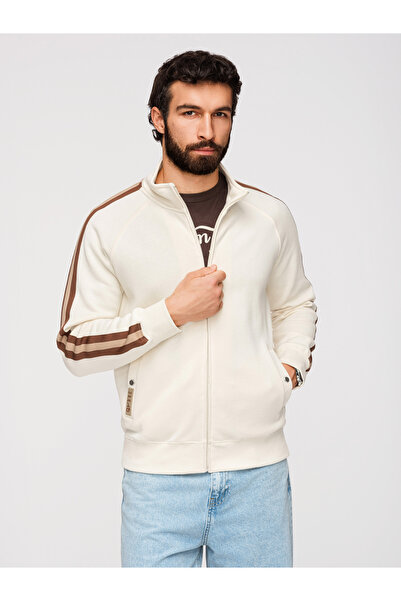 OMBRE Unisex Φούτερ Ελαφρύ B1718 - Μπλούζα με Φερμουάρ & Ραγκλάν Μανίκια Κρεμ