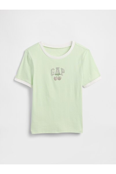 GAP Kız Çocuk Açık Yeşil Ringer Grafik Baskılı T-Shirt