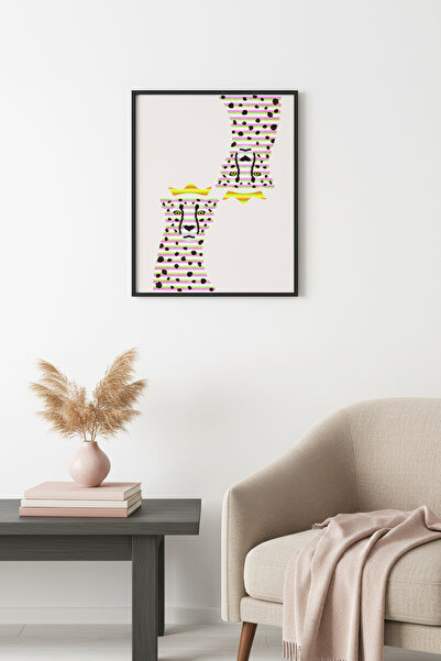 huhuli Ρετρό πίνακας με φυσικό ξύλινο πλαίσιο - Αφηρημένο ποπ αρτ με μοτίβο λ...