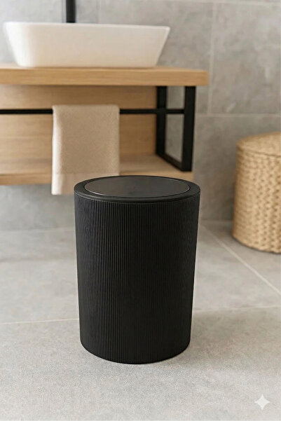 İndecor Houseware Liza Μαύρος ριγέ σκουπιδόκουπας μπάνιου - Κάδος απορριμμάτω...