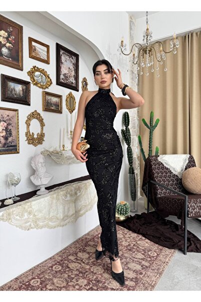 EtikaOnline Simli Halter Yaka Balık Model Abiye Selebre Elbise